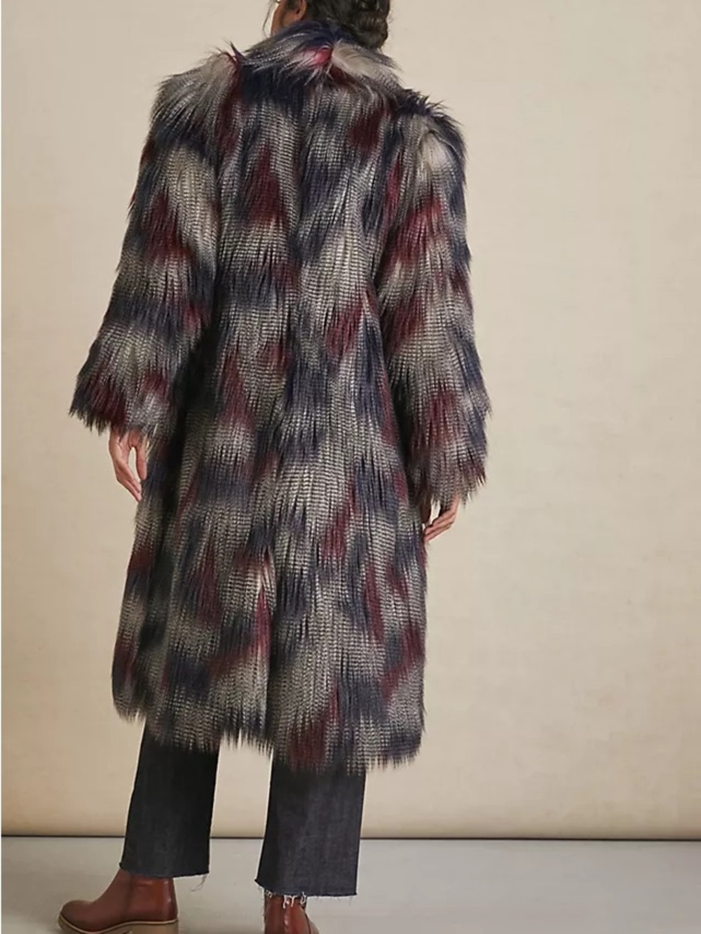 (NWOT) Anthropologie Multi-Color Faux Fur Long Coat - Picture 2 of 4